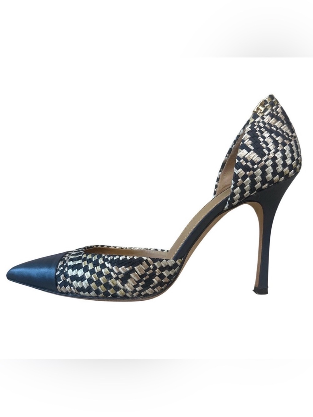 Tory Burch Penelope d'Orsay Woven Leather Pumps Navy Italy 8.5
